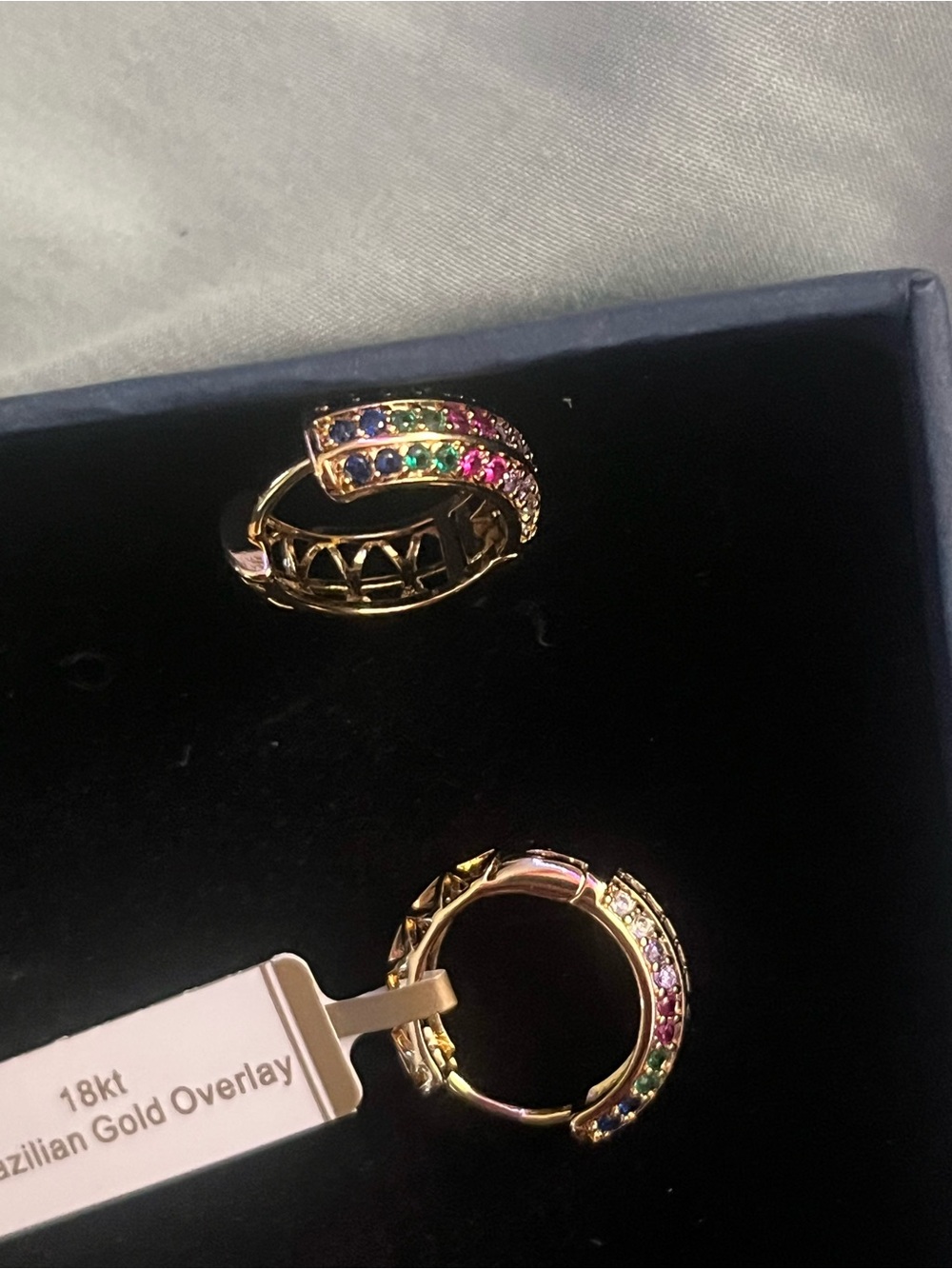 18Kt Gold Overlay Lingna Gold Plated Hoop Earrings with Crystal Accents